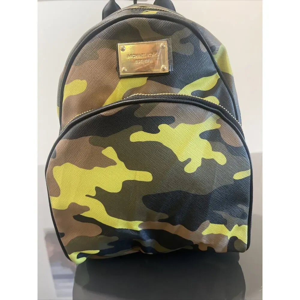 Michael Kors Jet Set Women's Acid Lemon & Green Camo Backpack Rare NWT